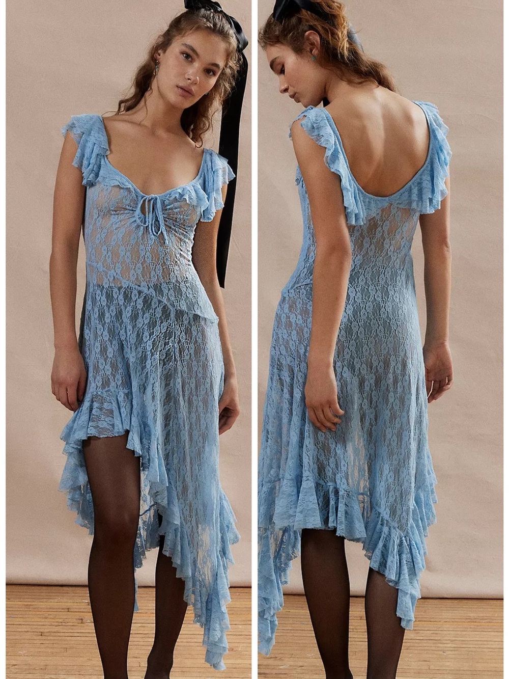 Kimchi Blue Chiara Sheer Lace Midi Dress, baby blue, size L